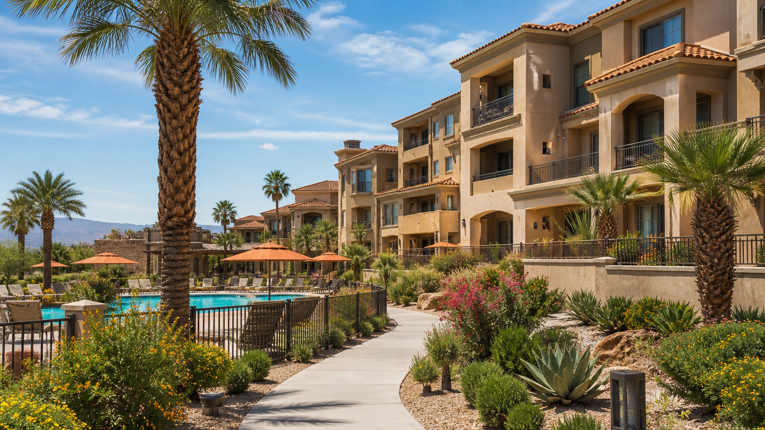 Timeshare resort exterior with unbranded buildings and pool area representing a U.S. vacation ownership property